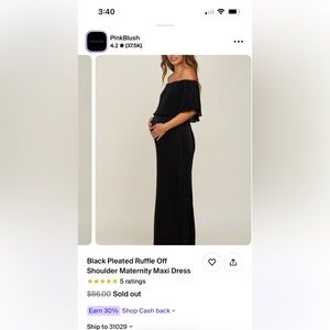PinkBlush Black Pleated Ruffle Off-Shoulder Maternity Maxi Dress